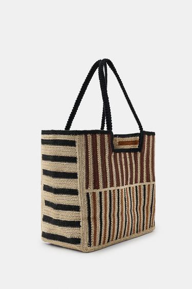 STRIPED BRAIDED JUTE BAG - camel by Zara - Image 4