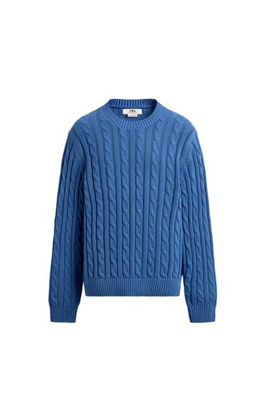 Zara CABLE KNIT SWEATER - Blue