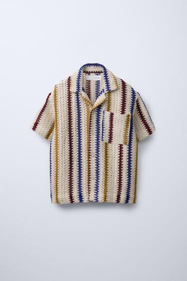 STRIPED CROCHET SHIRT - Ecru by Zara - Image 0