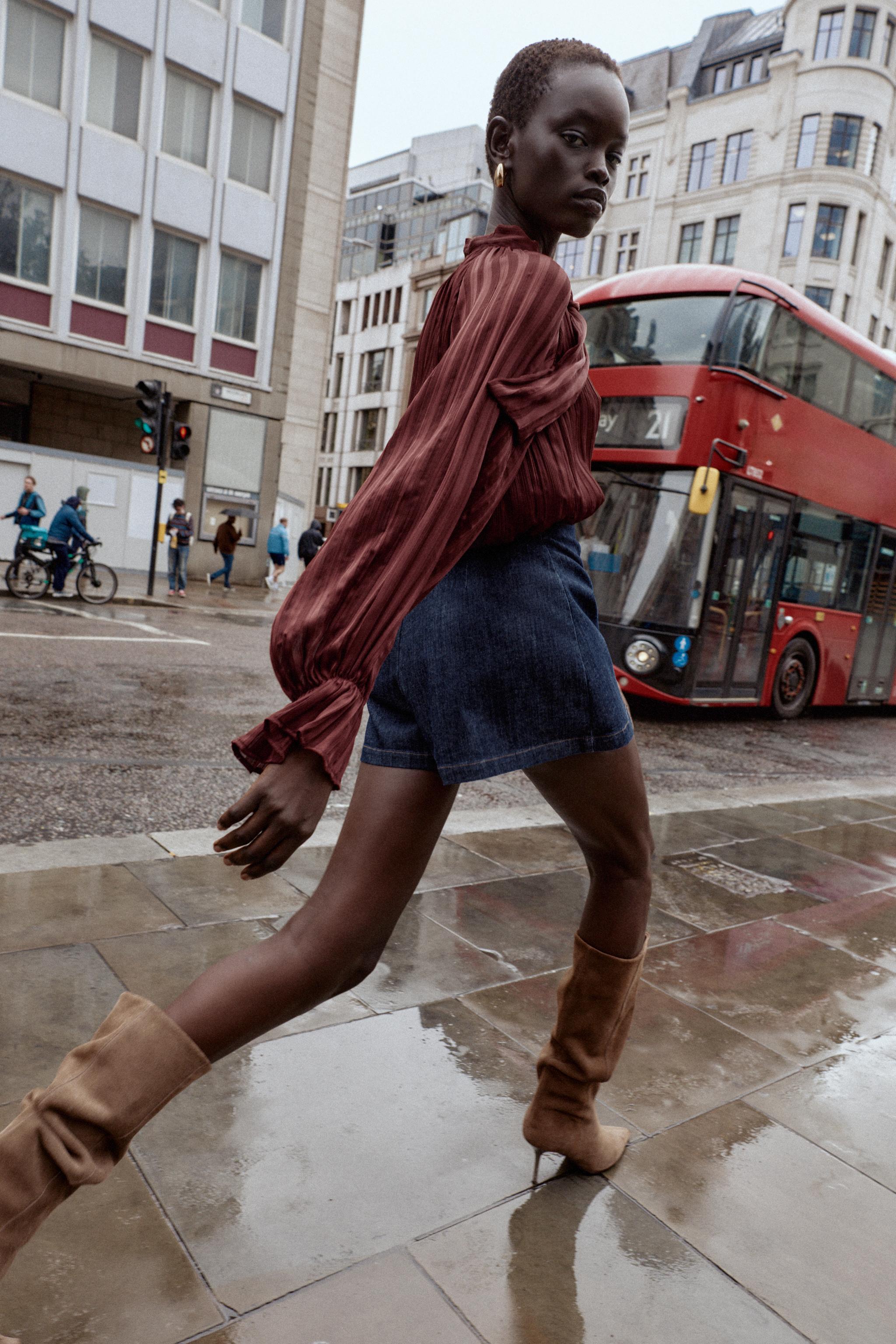 STRIPED BLOUSE WITH BOW - Brick | ZARA United States