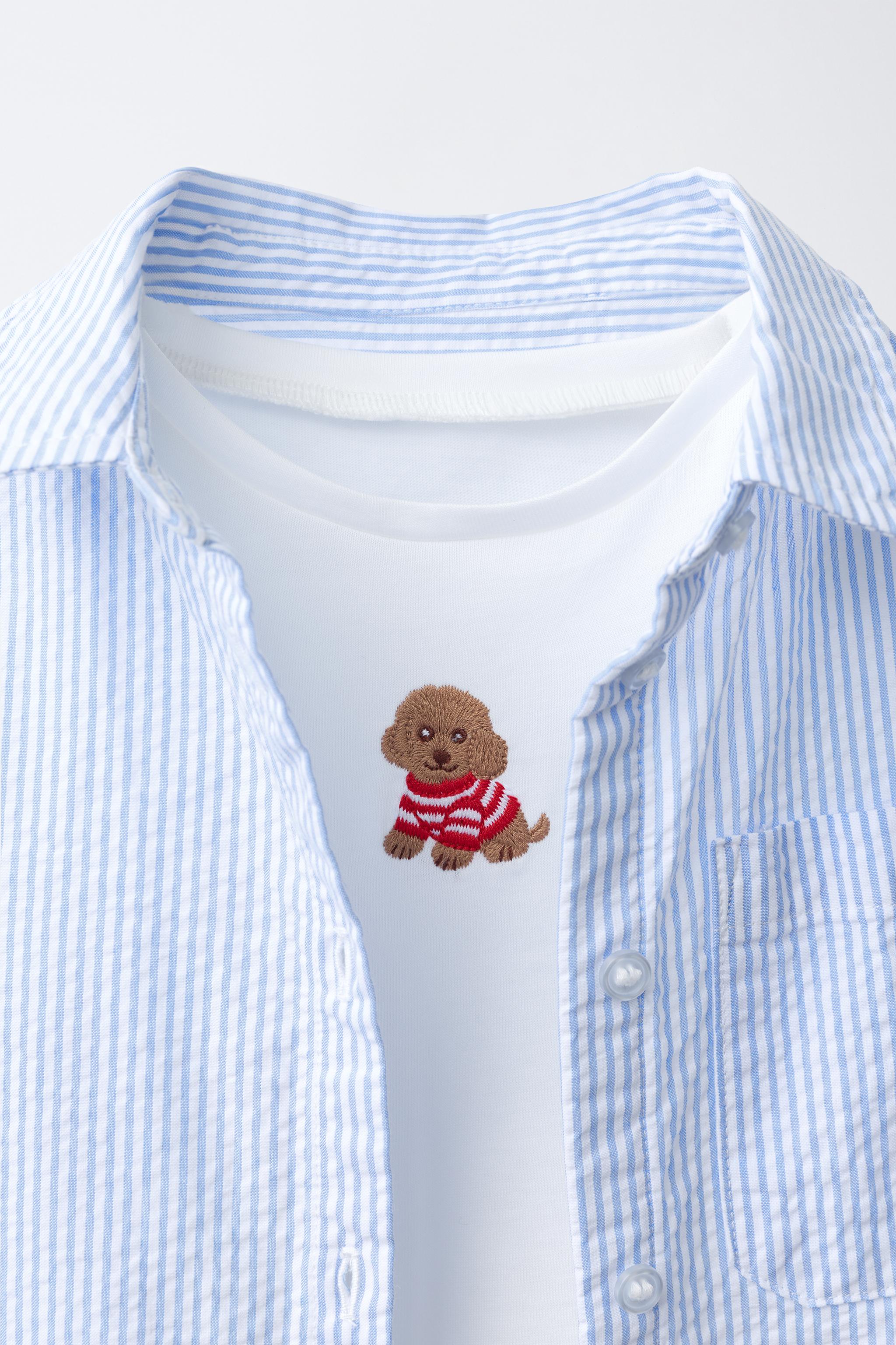 Zara STRIPED SHIRT AND EMBROIDERED PUPPY T-SHIRT SET — фото 6
