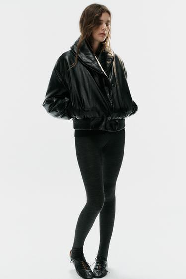 QUILTED FAUX LEATHER ANORAK — Black 1