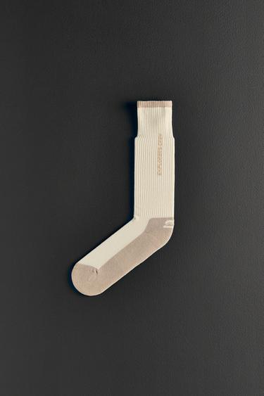 LONG THERMAL SOCKS WITH TEXT - Ecru by Zara