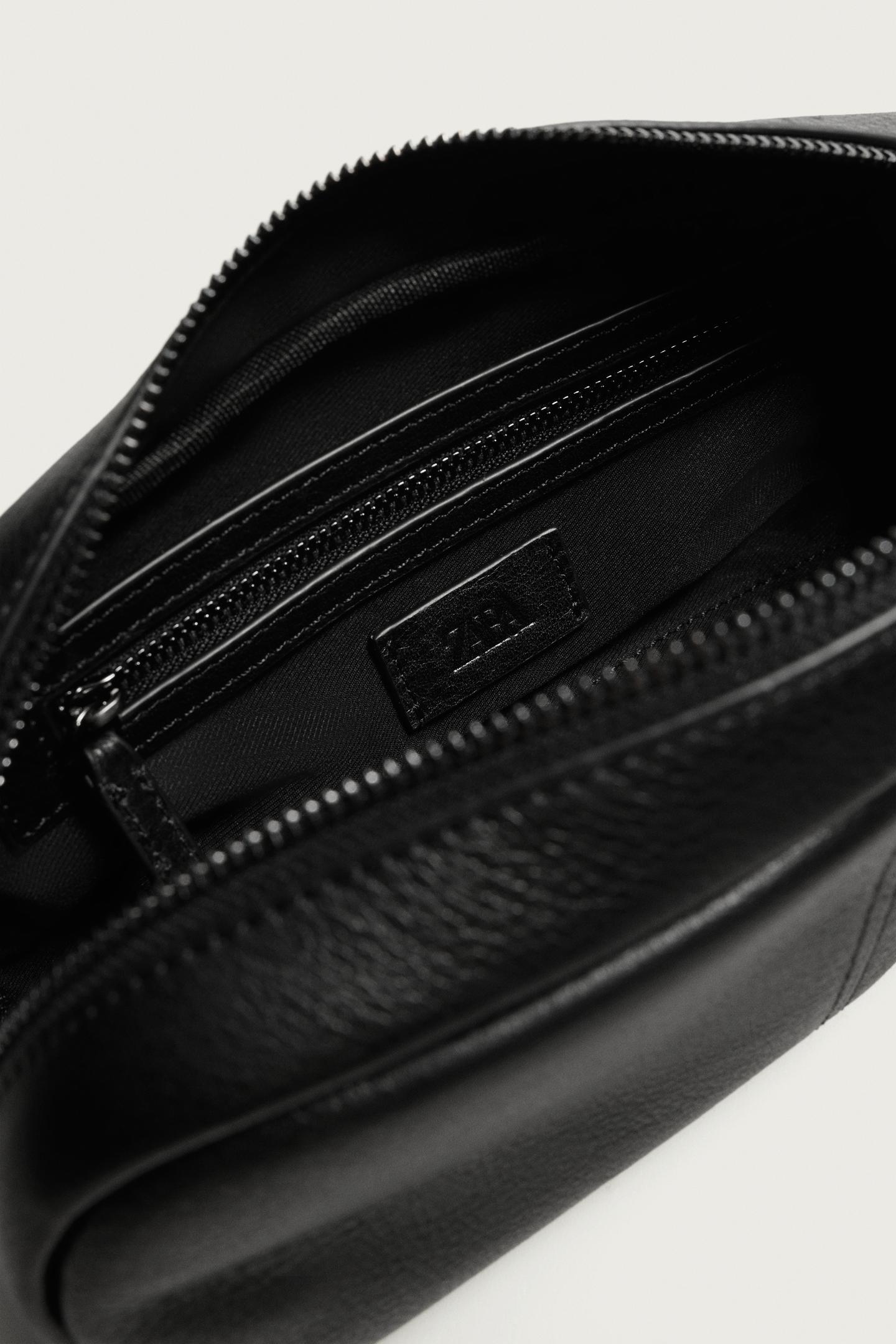 Мужской несессер Zara Leather Toiletry Bag, цвет: Чёрный — фото 4