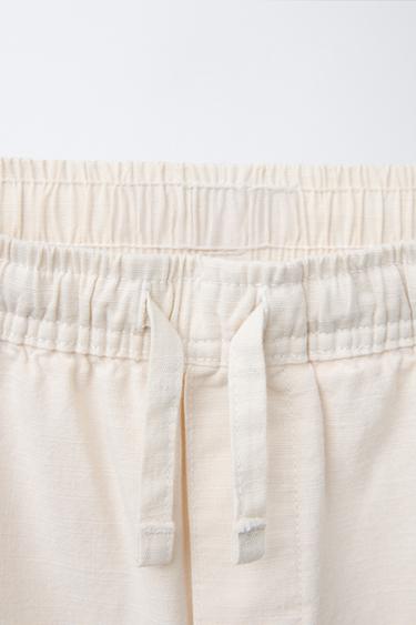 LABEL COTTON WIDE-LEG BERMUDA SHORTS - Ecru by Zara - Image 2