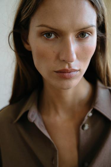 SHORT SHIRT WITH TABS - camel by Zara - Image 4