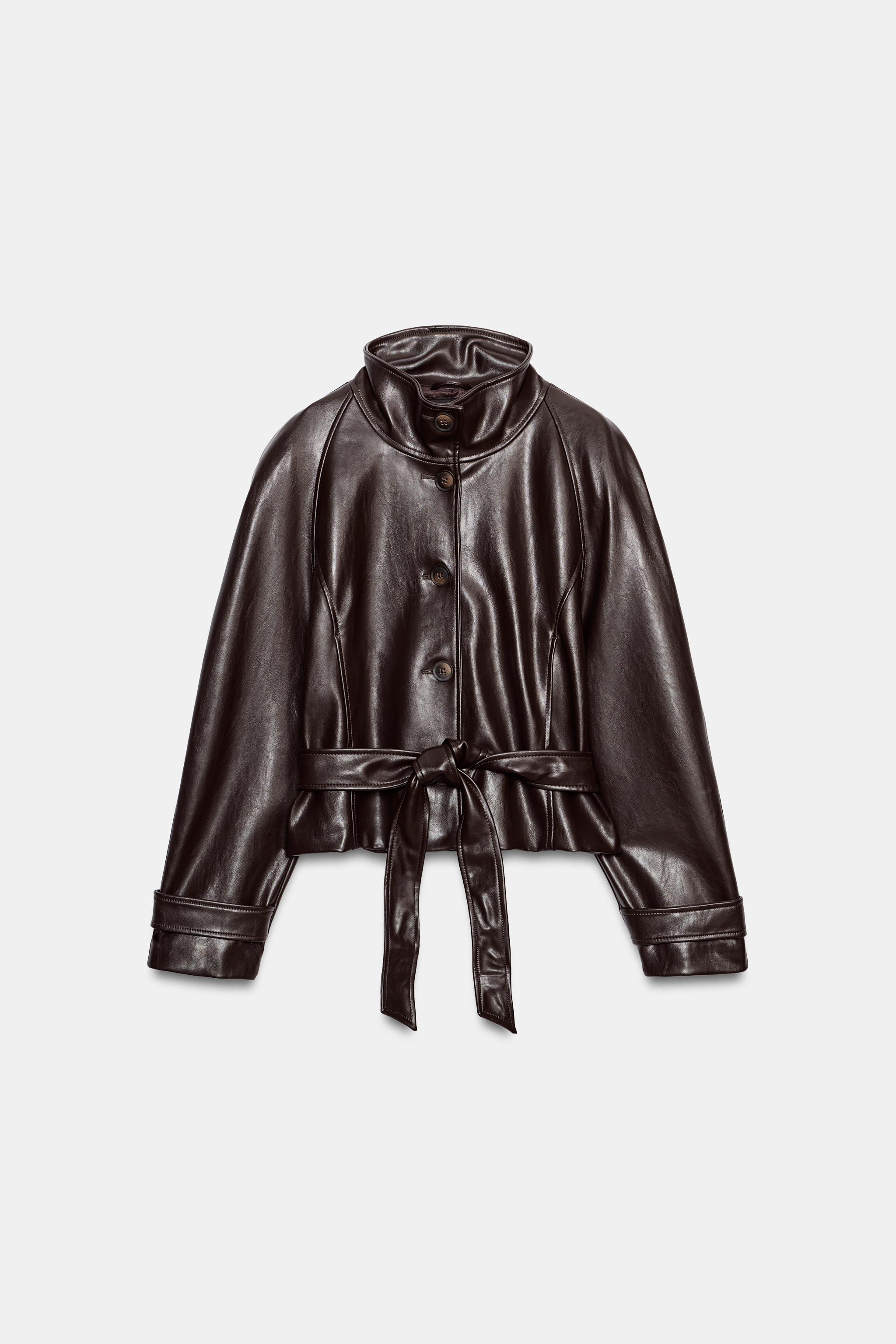 Женские куртки Zara FAUX LEATHER SHOULDER PAD TRENCH JACKET — фото 6