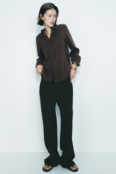 CAMISA PLIEGUES - Marrón de Zara - Imagen 0