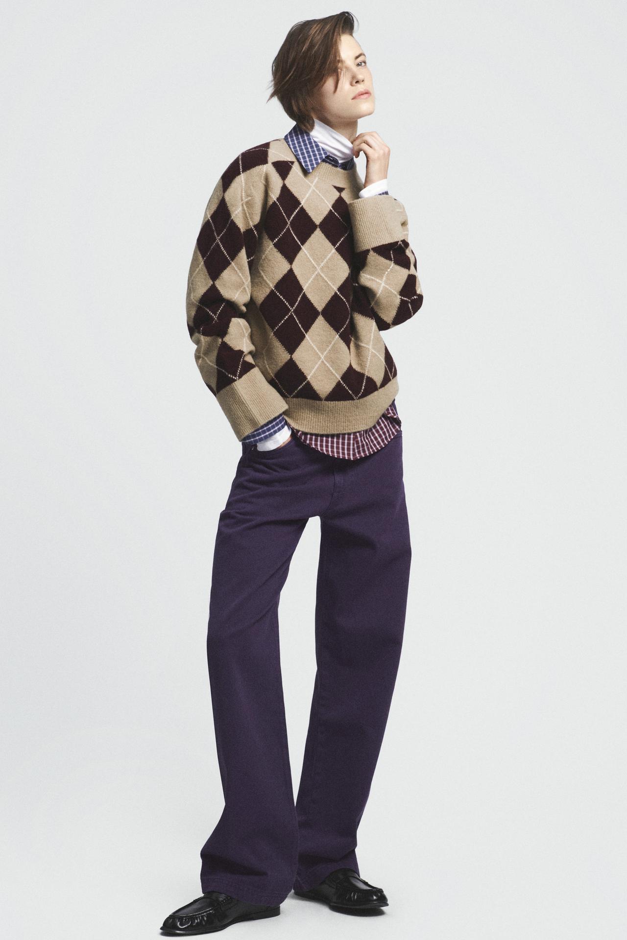 SOFT ARGYLE KNIT SWEATER — Multicolored