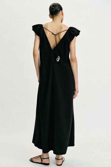 LONG DRESS WITH PUFF SLEEVES - Black by Zara - Image 5