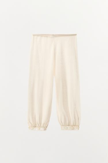 PANTALON EN MAILLE FINE DENTELLE - Écru de Zara - Image 5