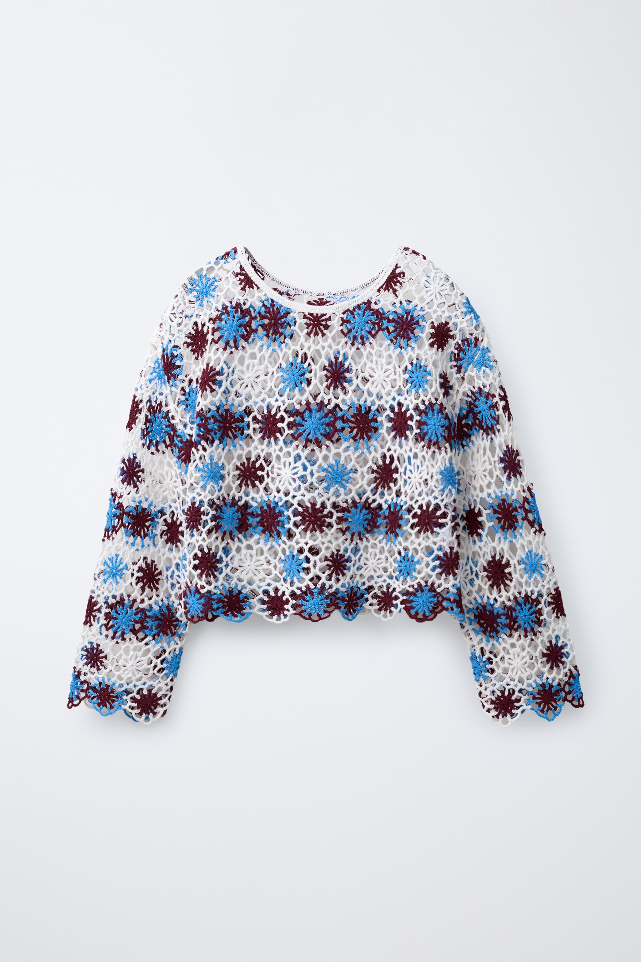 PULL EN MAILLE CROCHET À FLEURS