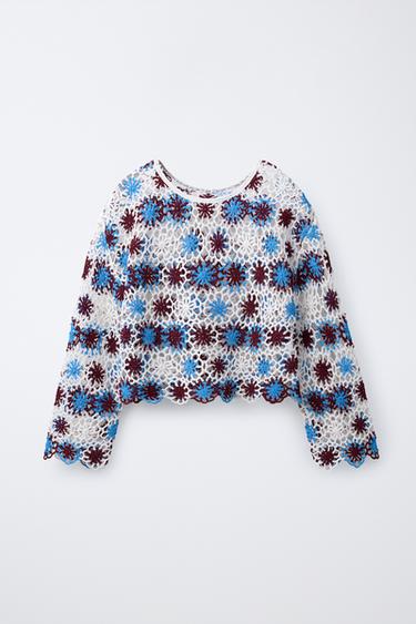 CROCHET KNIT JUMPER WITH FLOWERS - Multicoloured by Zara
