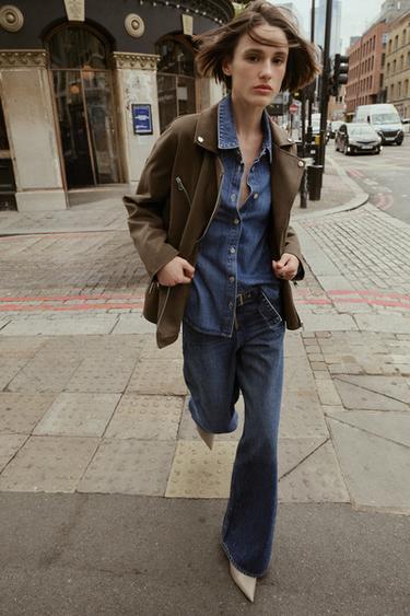 FAUX SUEDE BIKER JACKET - Khaki by Zara