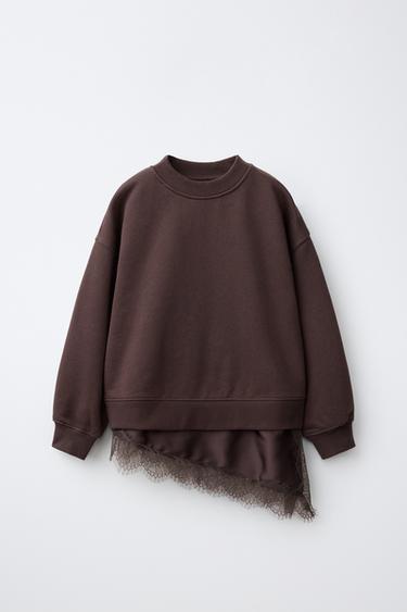 ÁO NỈ PHỐI REN GẤU - Màu nâu từ Zara - Hình ảnh 0