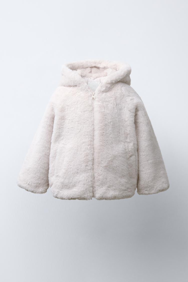 VESTE À CAPUCHE EFFET FOURRURE Écru ZARA France