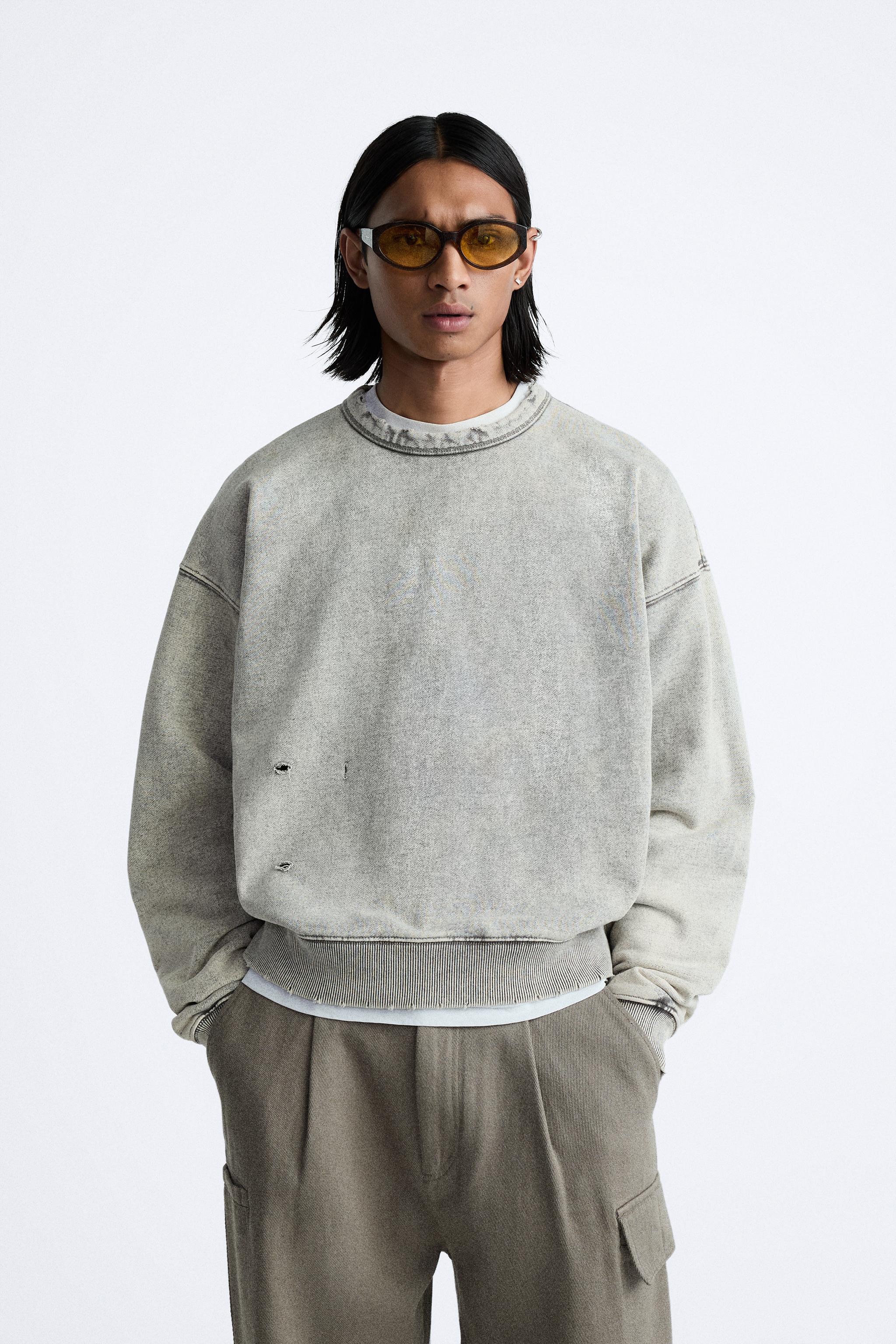 WASHED CROPPED SWEATSHIRT - Gray / Beige | ZARA Canada