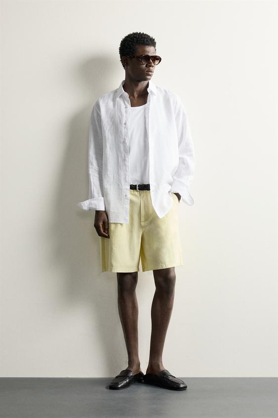 CAMISA RELAXED FIT CUADROS 100% LINO - Blanco de Zara - Imagen 0