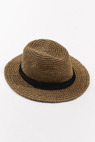 CHAPÉU COM FITA EM CONTRASTE - Marrom-claro da Zara