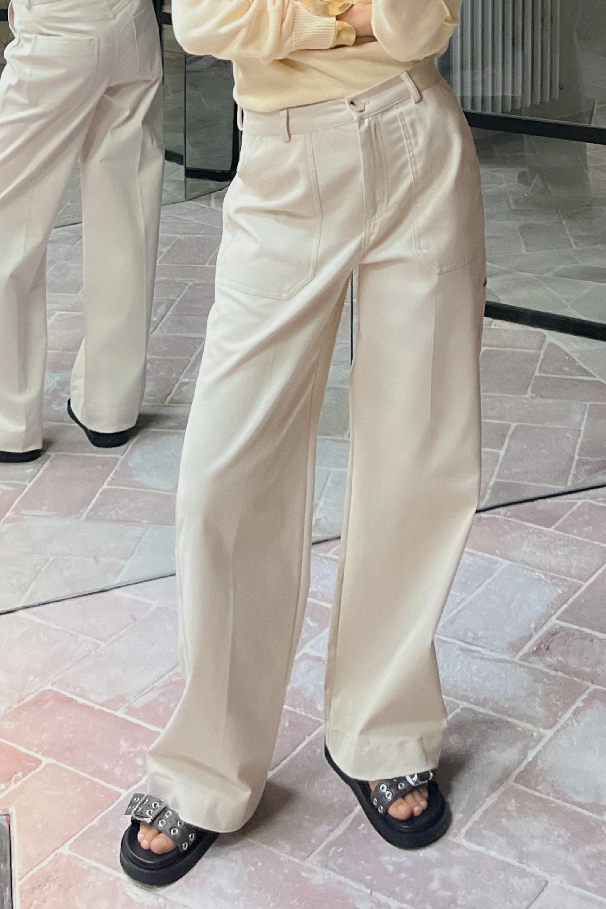 HIGH WAIST WIDE LEG PANTS - Ecru