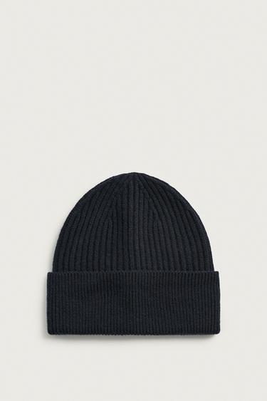 100% WOOL KNIT BEANIE - Dark navy by Zara