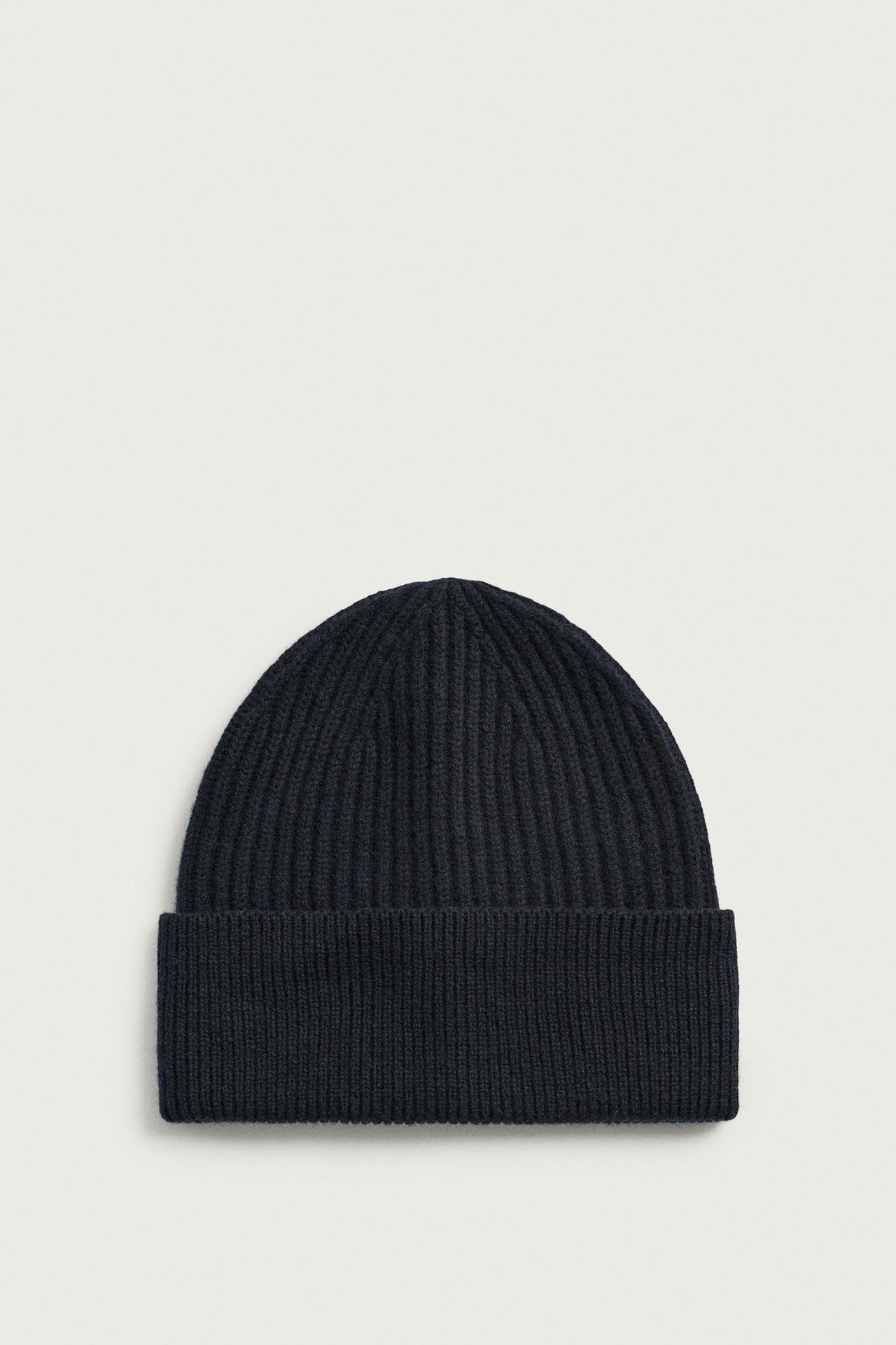 100% WOOL KNIT BEANIE — Dark navy