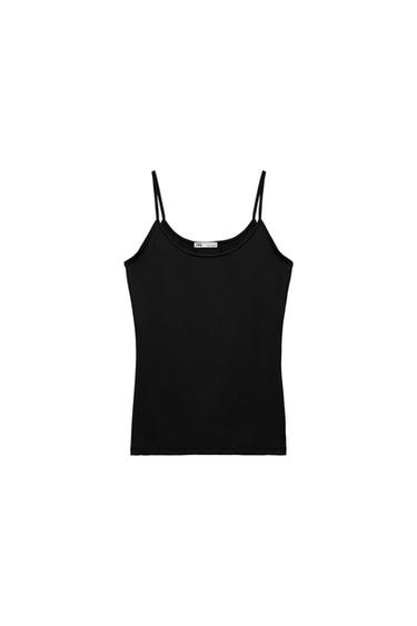 FINE STRAP POLYAMIDE T-SHIRT - Black by Zara