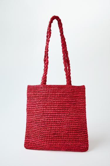 MINI RAFFIA TOTE BAG - Red by Zara