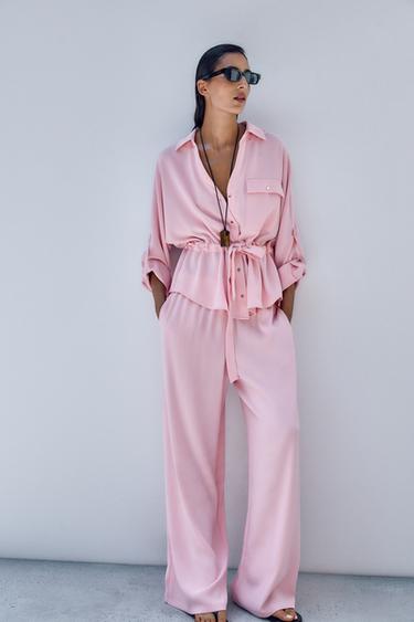 CREPE WIDE-LEG TROUSERS - Pink by Zara