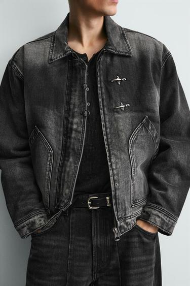 VESTE EN DENIM COUPE AMPE AVEC ALAMARS - Charbon de Zara - Image 5