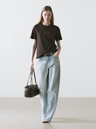 T-shirt à col rond 100 % coton interlock - Marron de Zara - Image 0