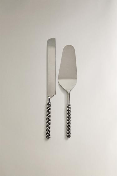 CAKE SLICE AND KNIFE SET WITH METAL BRAIDED HANDLE - Steel Zara