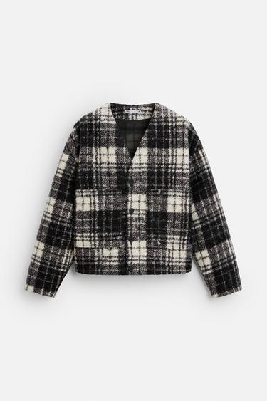 Zara 格紋襯衫式外套 - 白色 / 黑色