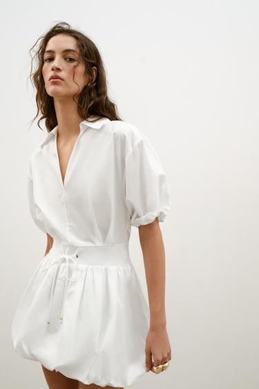 Zara POPLIN MINI DRESS - White
