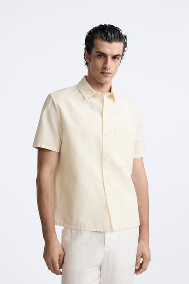 CAMISA ALGODÓN - LINO - Crudo de Zara