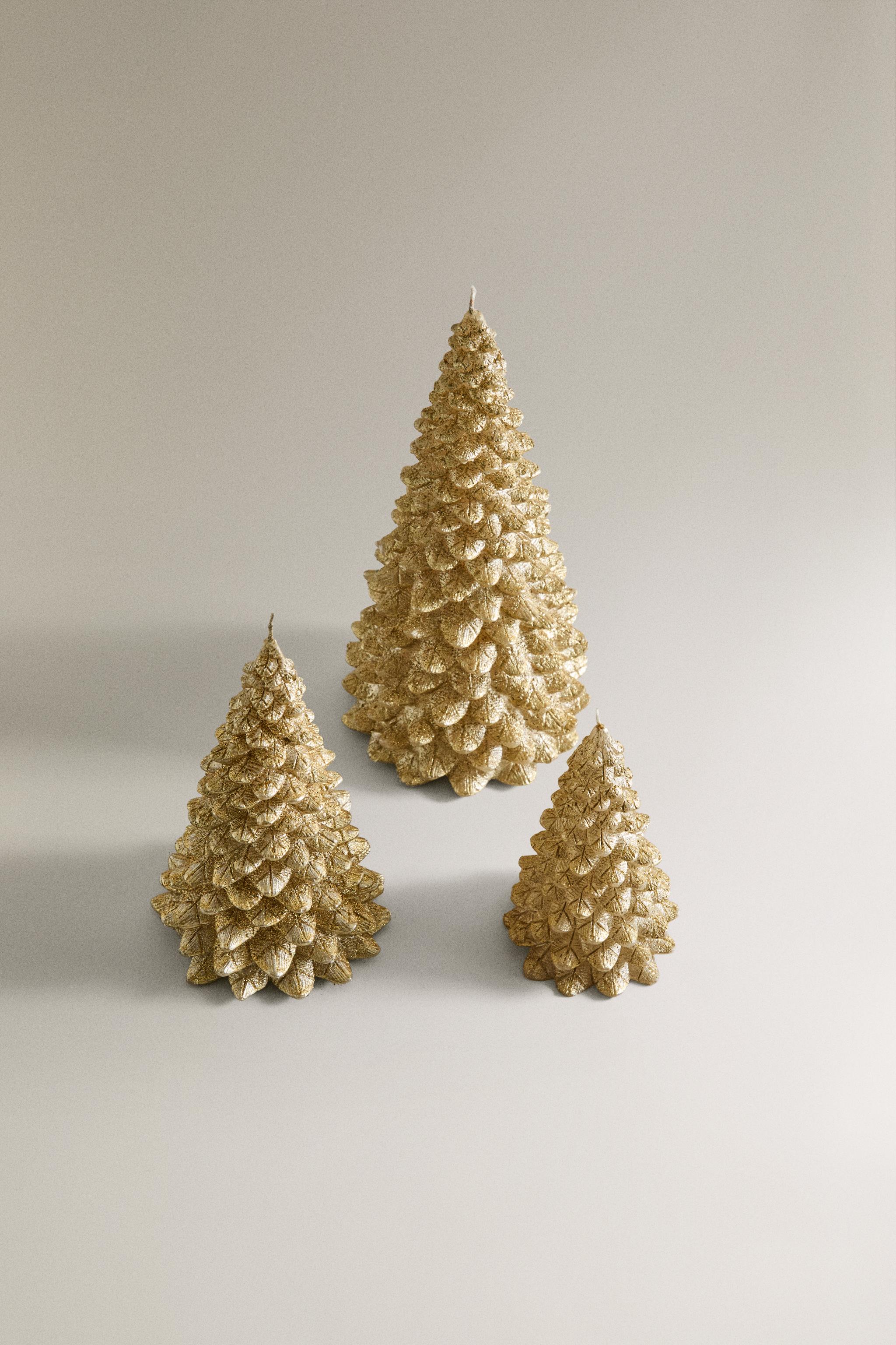 GLITTERY GOLD CHRISTMAS FIR TREE CANDLE