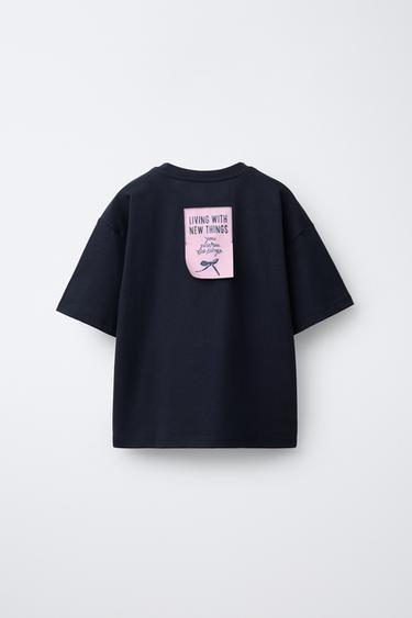 PRINTED T-SHIRT WITH BOW - Black by Zara - Image 1