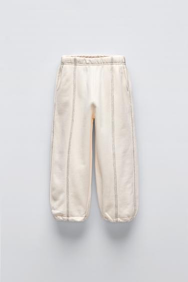 Zara TOPSTITCH PANTS - Ecru