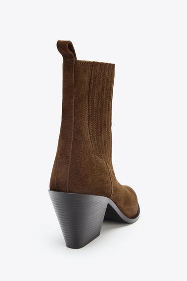 SPLIT SUEDE COWBOY ANKLE BOOTS - Brown by Zara - Image 3