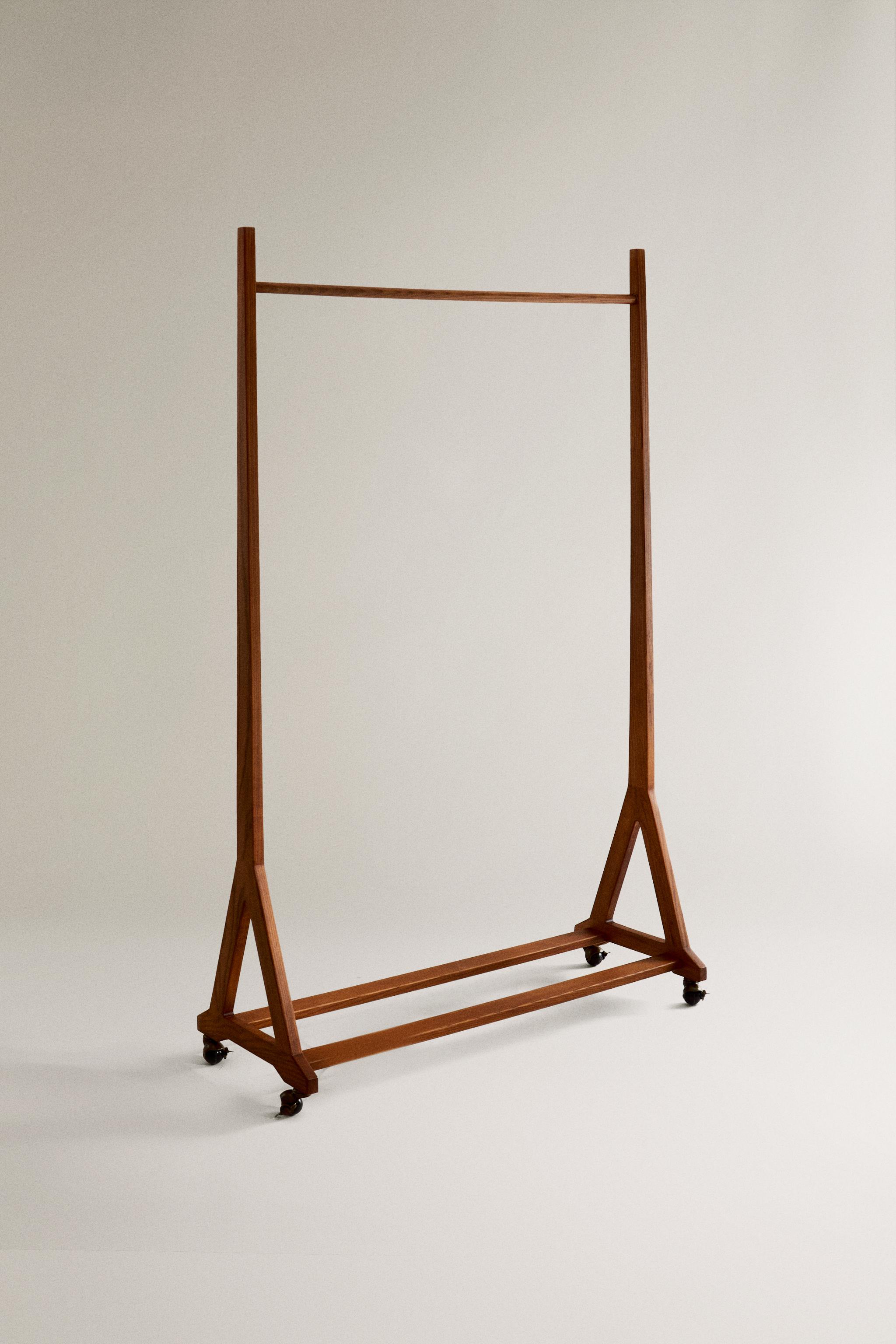Ash Wood Clothes Rack with Wheels & Shelf