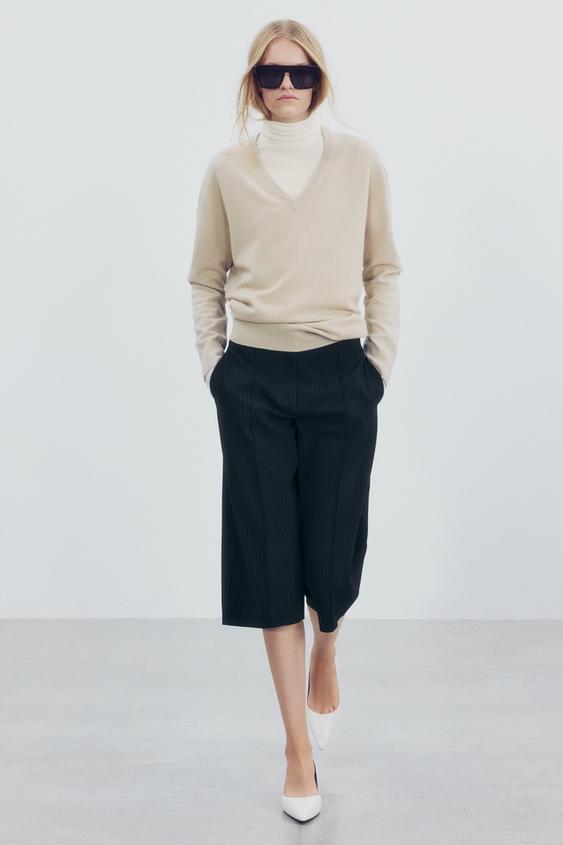 Zara ZW COLLECTION STRAIGHT DARTED BERMUDA SHORTS - striped - Image 0