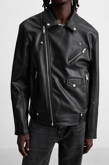 VESTE DE MOTARD MATIÈRE SYNTHÉTIQUE - Noir de Zara - Image 4