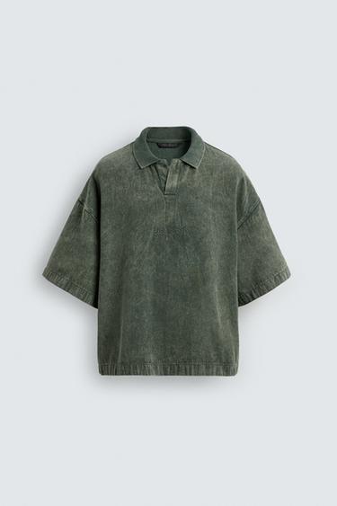 Zara WASHED TEXTURED POLO - Green