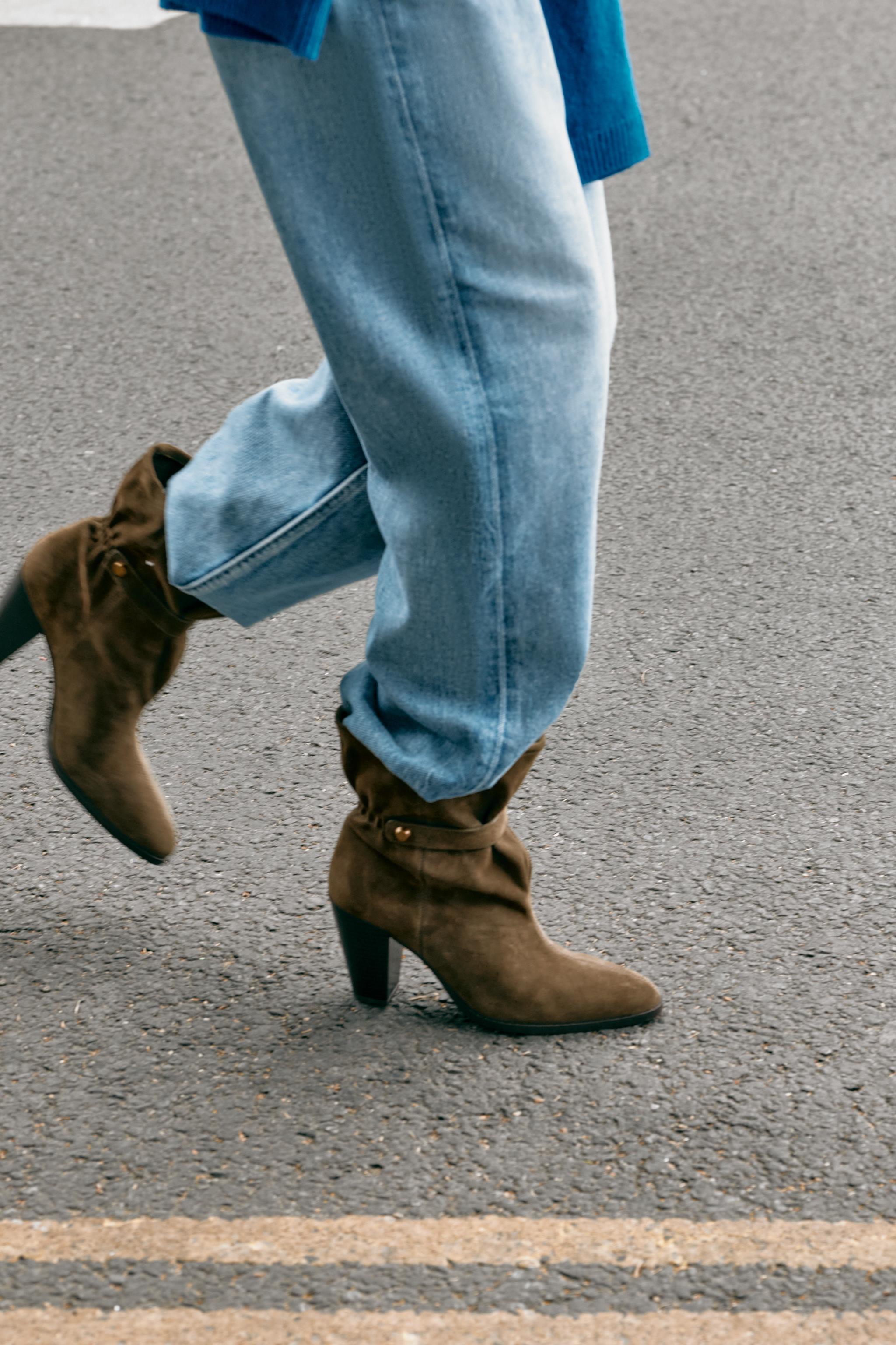 SUEDE SLOUCHY ANKLE BOOTS — Green