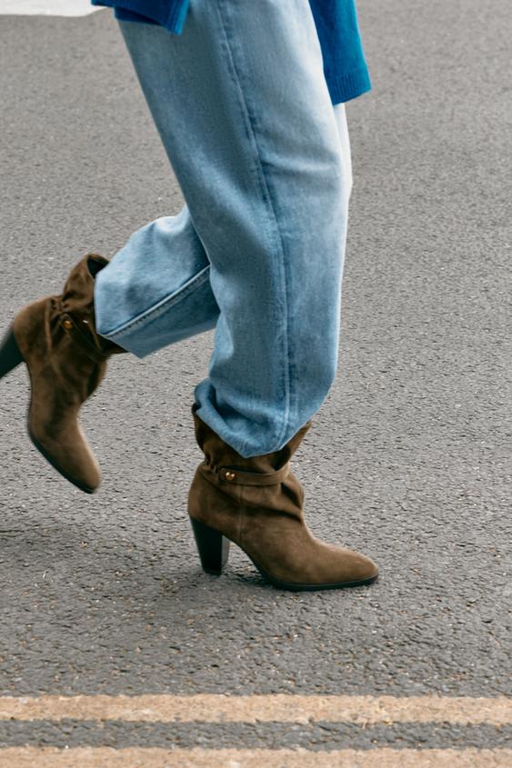 BOTTINES FRONCÉES EN DAIM - Vert de Zara - Image 1