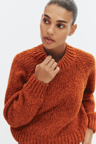 JERSEY PUNTO MANGA LARGA - Naranja oscuro de Zara