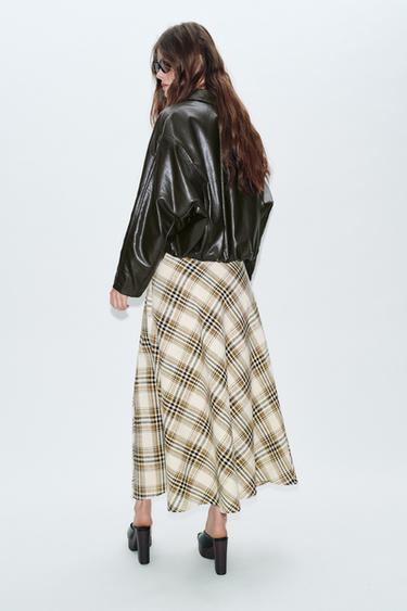 ASYMMETRIC CHECKS MIDI SKIRT - Ecru / Black by Zara - Image 5