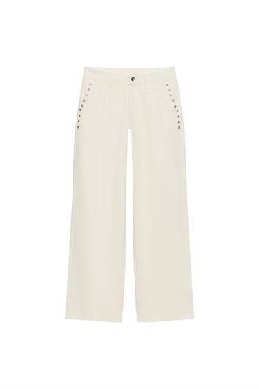 PANTALÓN STRAIGHT TIRO BAJO OJALES - Blanco roto de Zara