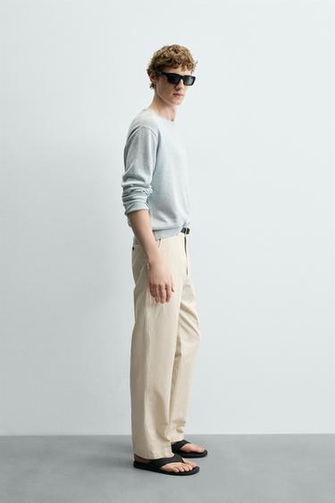 COTTON/LINEN STRAIGHT-LEG CHINO TROUSERS - Sand by Zara - Image 3