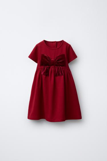 ROMA KNIT DRESS WITH VELVET BOW - Dark red by Zara - Image 0